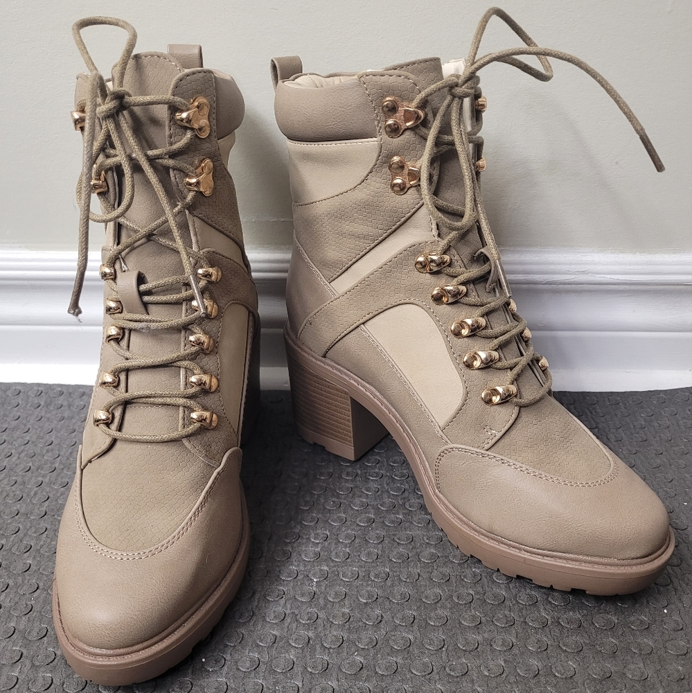 2/$30 | Cream And Tan Boots With Gold Accents